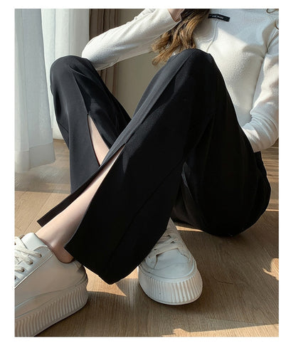 Women's Front Slit Office Lady Style High Waisted Pants