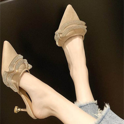 Women Pointed Shiny Rhinestone Elegant Summer Shoes