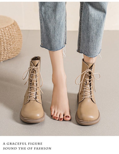 Womens Round Head Lace Up Chelsea Boots For Winter