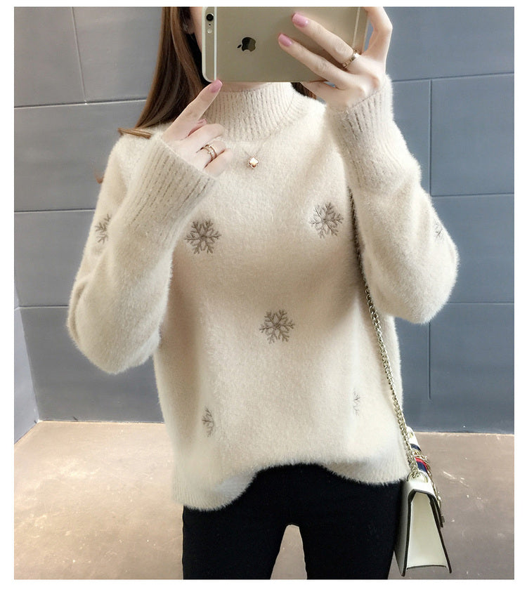 Women's Snow Flake Theme Mink Cashmere Sweaters