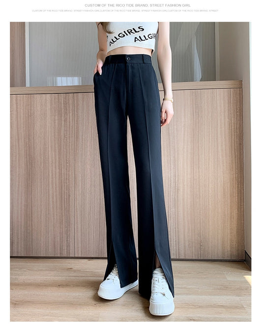 Women's Front Slit Office Lady Style High Waisted Pants