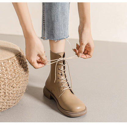 Womens Round Head Lace Up Chelsea Boots For Winter