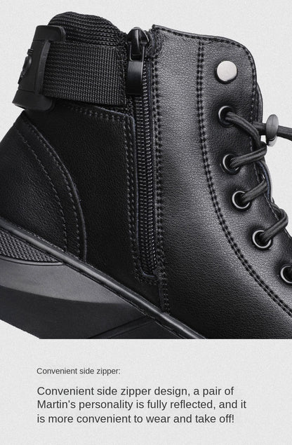 Men's Leather Platform Boots – British Casual Style, Warm & Comfortable Winter Motorcycle Ankle Boots in Black