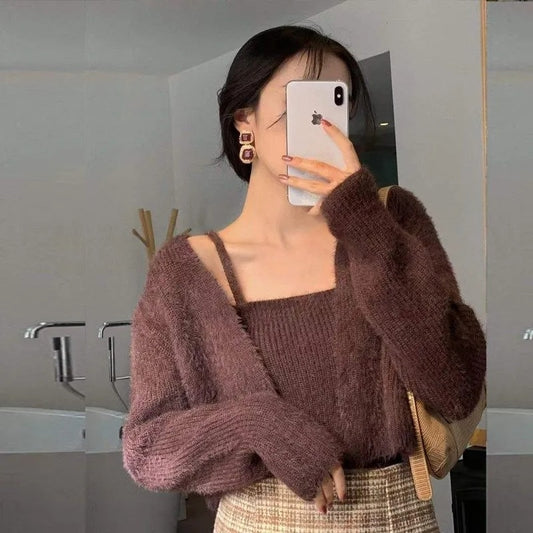 Knitted High Quality Women Vest Cardigan Sets