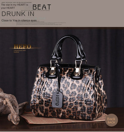 Women's Genuine Leather Leopard Print Handbag – Large Capacity Cowhide Shoulder & Crossbody Bag