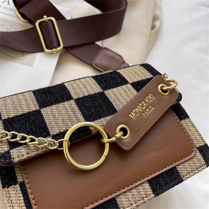 Retro Game Checkerboard Mini Fabric Flap Crossbody Sling Bags