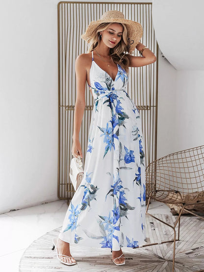 Sexy Summer Alive Colors Long Split Design Strappy Beach Dress For Women