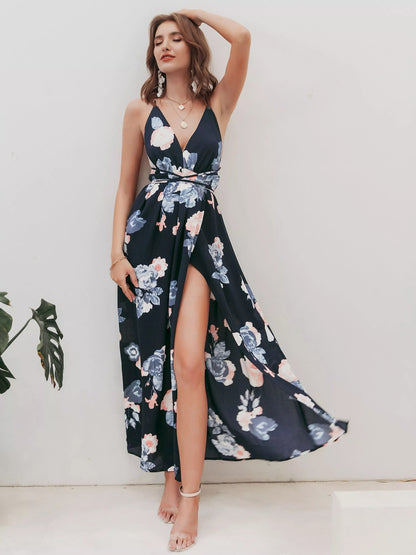 Sexy Summer Alive Colors Long Split Design Strappy Beach Dress For Women