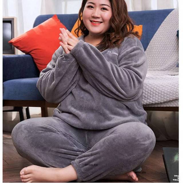 10XL Winter Warm Coral Fleece Women Pajamas Sets Sleepwear