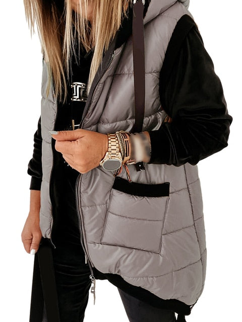 Womens Casual Sleeveless Zip Up Puffer Hooded Jacket Coat