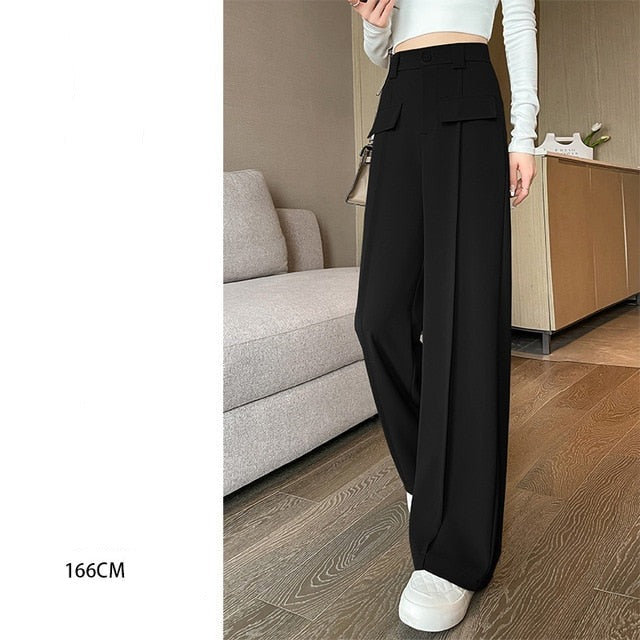 New Women's High Waisted Straight Casual Wide Leg Pants