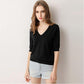 Spring Style V-Neck Half Sleeved Knitted Thin Sweater