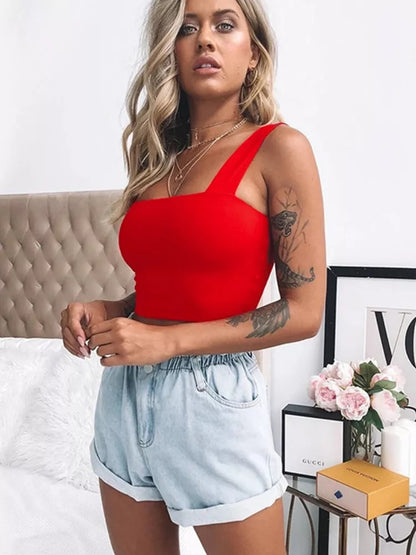 Basic Square Neck Sleeveless Summer Crop Top