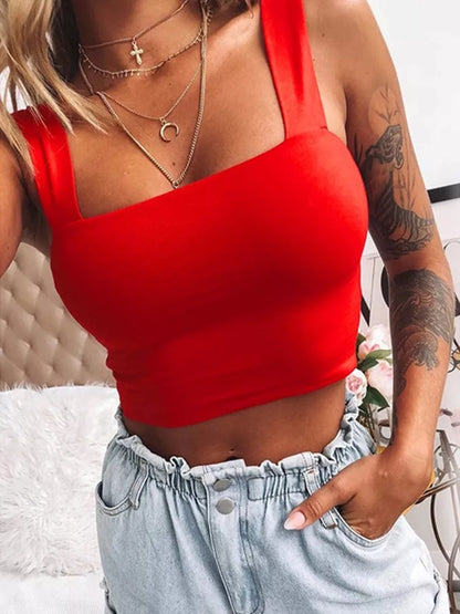 Basic Square Neck Sleeveless Summer Crop Top