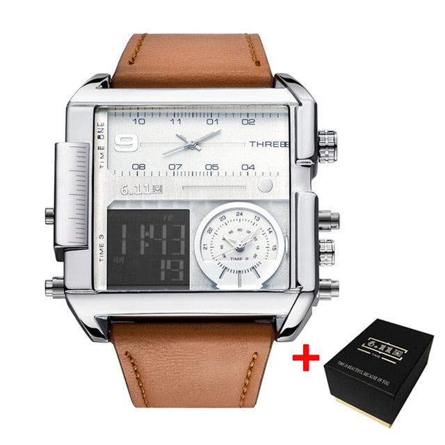 Led Digital Square Case Leather Band Watches For Men