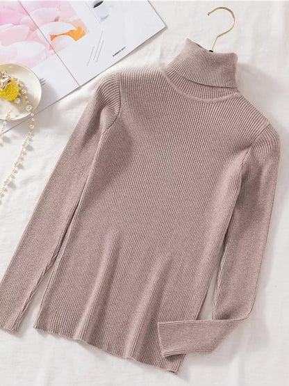 2025 Autumn/Winter Women’s Thick Ribbed Knitted Turtleneck Sweater – Slim Fit Long Sleeve Pullover, Soft & Warm