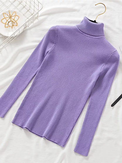 2025 Autumn/Winter Women’s Thick Ribbed Knitted Turtleneck Sweater – Slim Fit Long Sleeve Pullover, Soft & Warm