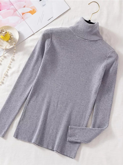 2025 Autumn/Winter Women’s Thick Ribbed Knitted Turtleneck Sweater – Slim Fit Long Sleeve Pullover, Soft & Warm