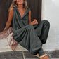 Women's Casual Drop Buttoned V-Neck Sleeveless Baggy Jumpsuits