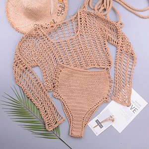 Womens Fishnet Hollow Out Crochet Bikini