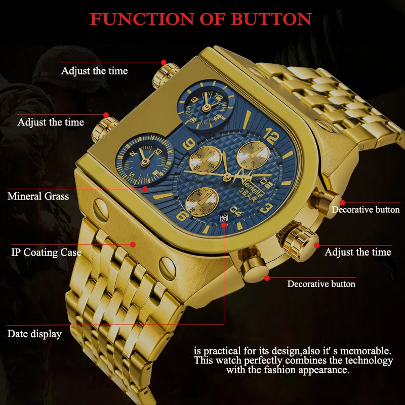 Mens Stainless Steel Golden Muscle Analog Watches