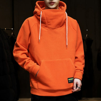 2025 Men’s High Collar Hoodie – Loose Fit Drawstring Sweatshirt with Elastic Cuffs for Winter