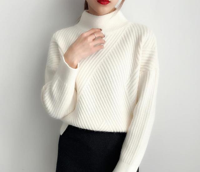 Women's Regular Style Black White Turtleneck Winter Sweaters