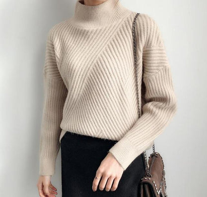 Women's Regular Style Black White Turtleneck Winter Sweaters