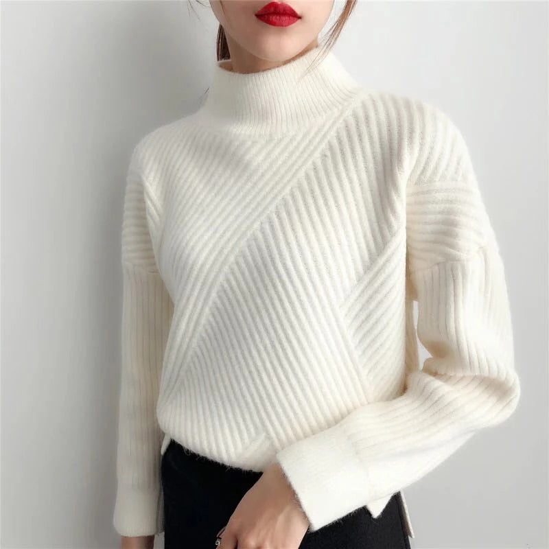 Women's Regular Style Black White Turtleneck Winter Sweaters