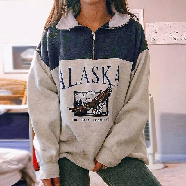 Womens Zipper Neck New Design Alaska Sweatshirts