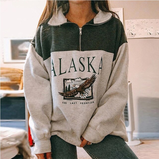 Womens Zipper Neck New Design Alaska Sweatshirts