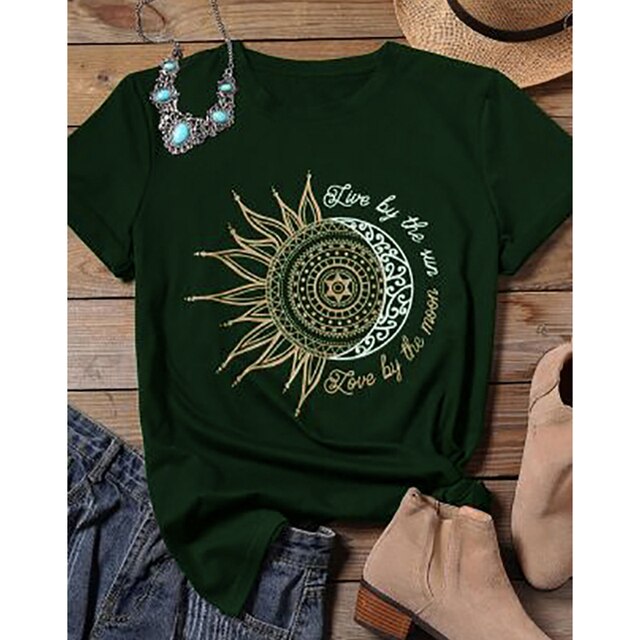 Casual Sun Moon Print Women Cool T-Shirts