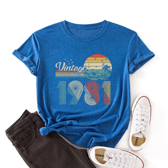 Womens Vintage 1981 Multi-Colored Summer T-Shirts