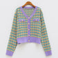 Multi Color Plaid Knitted Women Winter Clothing Cardigan Sweaters