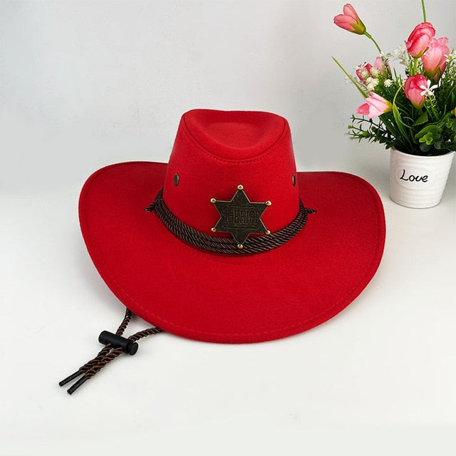 Retro Style Sheriff Star Rosette Western Hat