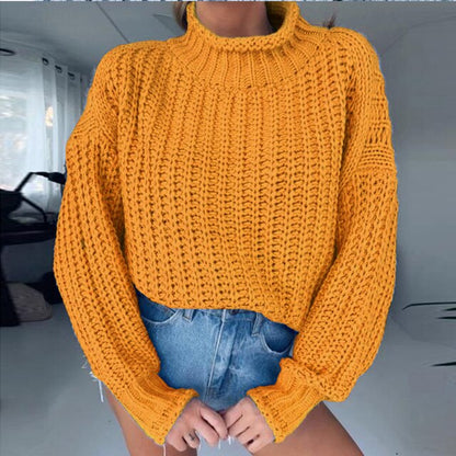 Oversized Jacquard Pullover Sweater for Women – Stand Collar Korean Style Knitted Long Sleeve Tops, Loose Fit Solid Winter Clothes