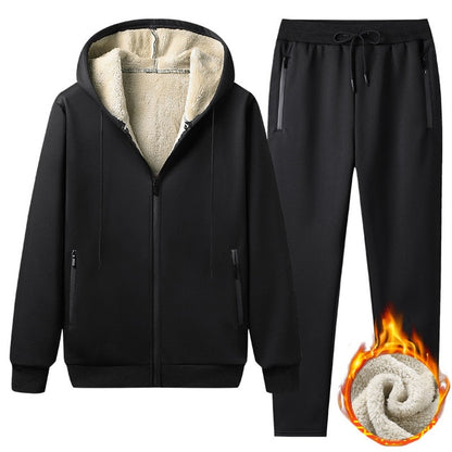 Winter Tracksuit for Men – Lamb Wool Fleece Hoodie & Jogger Set, Warm Sportswear