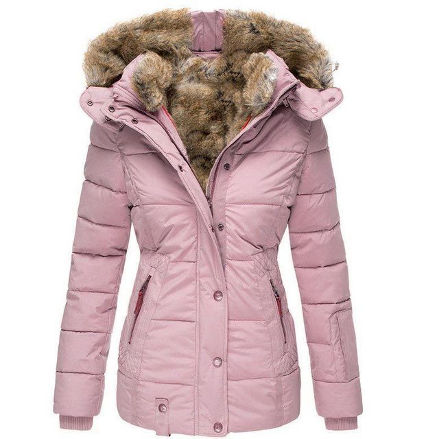 Womens Fur Collar Warm Inside Zipper Winter Parka Coat
