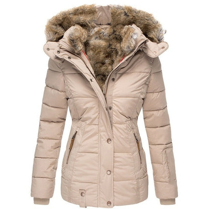 Womens Fur Collar Warm Inside Zipper Winter Parka Coat