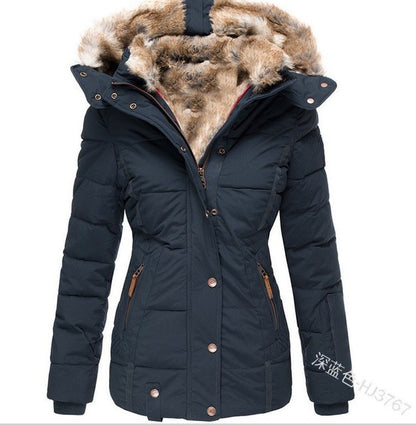 Womens Fur Collar Warm Inside Zipper Winter Parka Coat