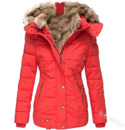 Womens Fur Collar Warm Inside Zipper Winter Parka Coat