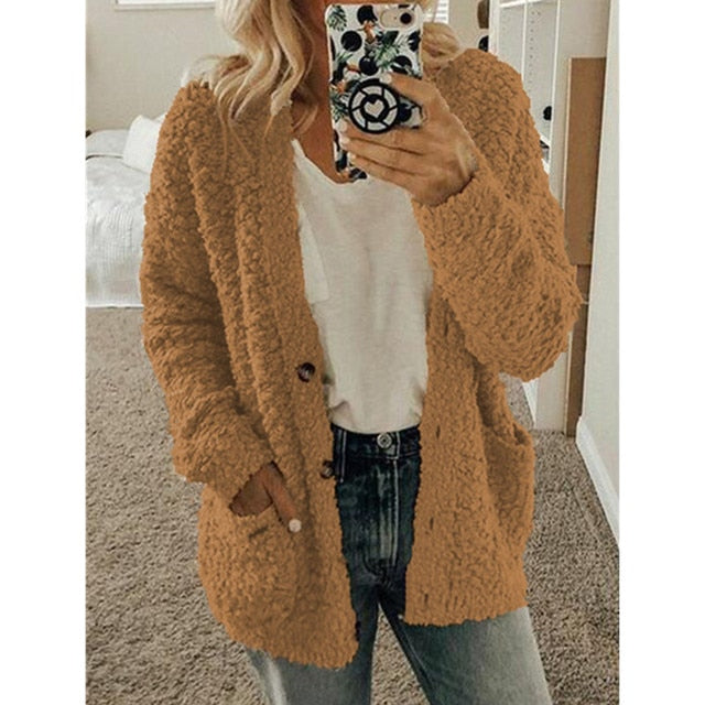 Women Fluffy Warm Cardigan Sweater