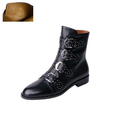 Women’s Real Leather Ankle Boots – Rivets & Buckle Punk Boots, Studded Gothic Designer Shoes