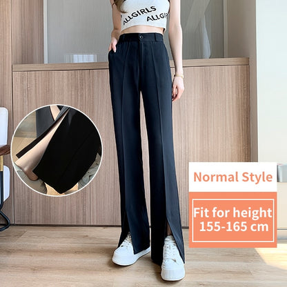 Women's Front Slit Office Lady Style High Waisted Pants