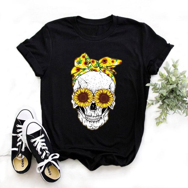 Women Daisy Skull Summer T Shirts