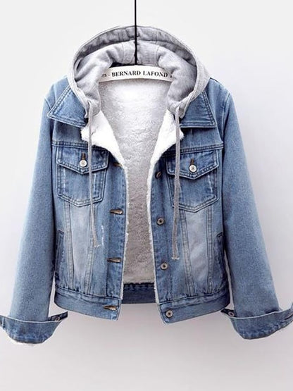 Warm Hooded Soft Inside Women Outwear Denim Jackets