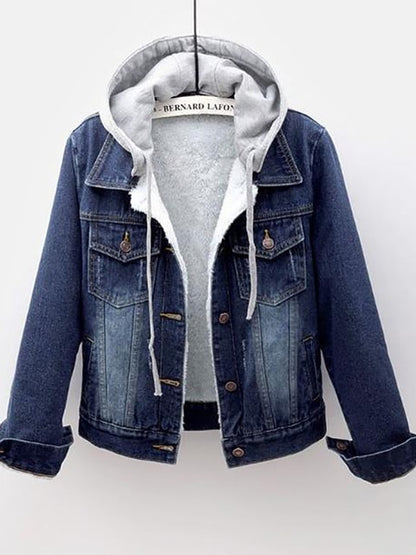 Warm Hooded Soft Inside Women Outwear Denim Jackets