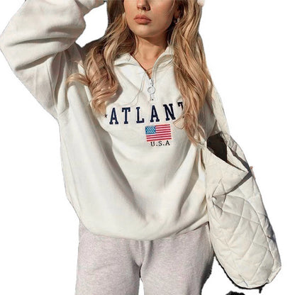 Womens Zip Up Closure Atlanta Manhattan USA Printed Hoodies