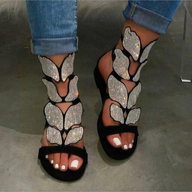 Butterfly Wing Buckle Closure Gladiator Style Women Flat Summer Sandals