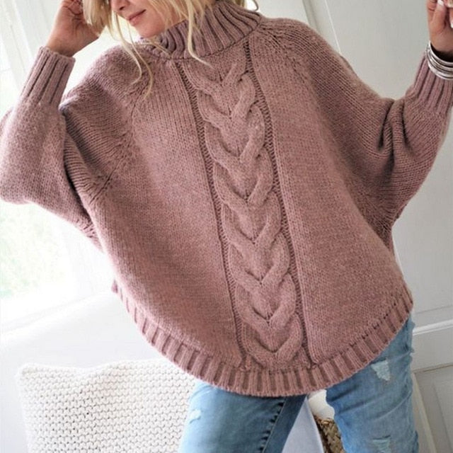 Loose Fit Plus Size Turtleneck Knit Sweater